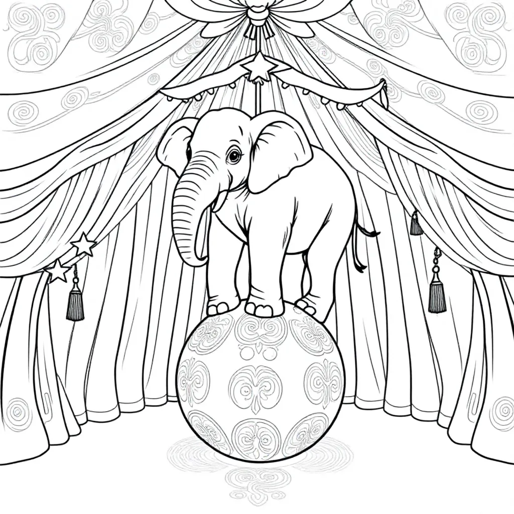 Coloring Page Free Elephant on a Ball in a Circus Tent Coloring