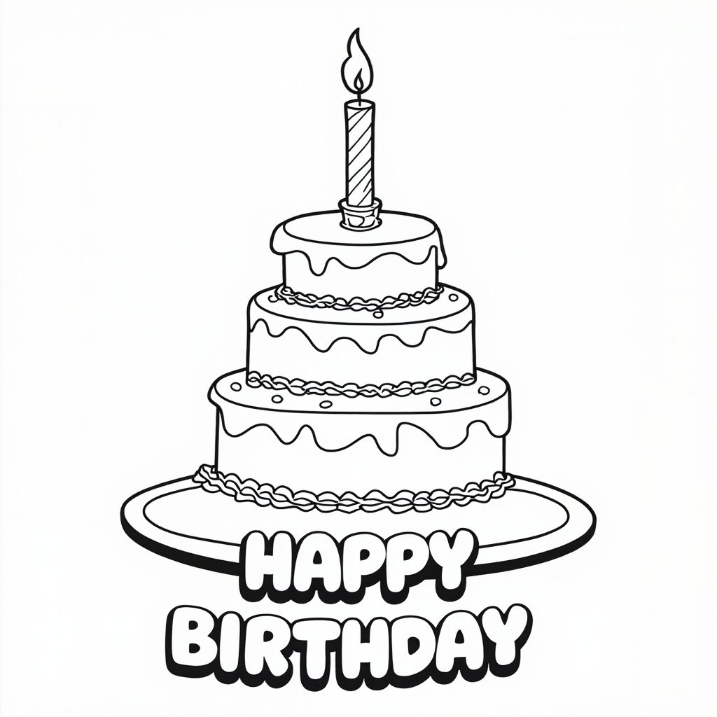 Festive, cake-themed, perfect celebration coloring page for kids.