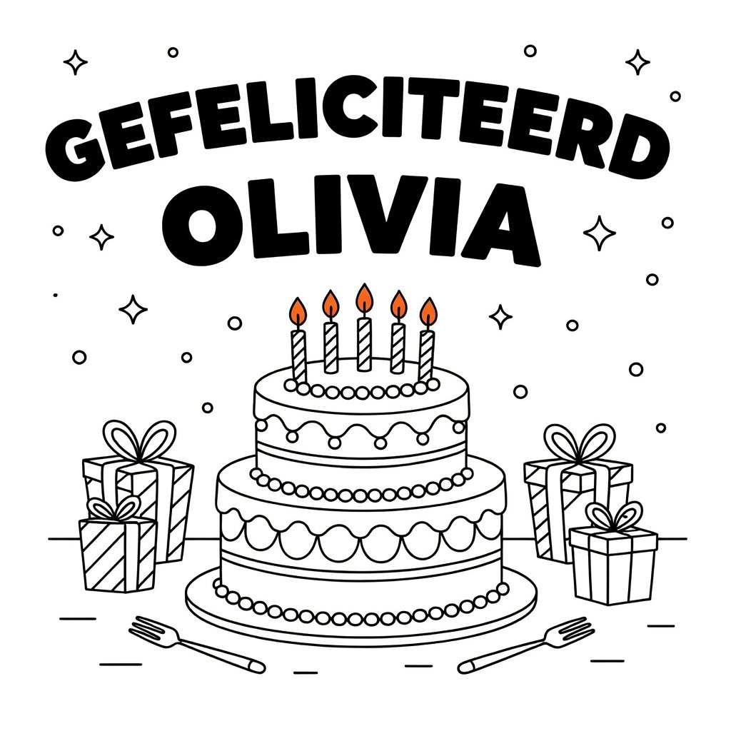 Detailed birthday cake scene coloring page for kids