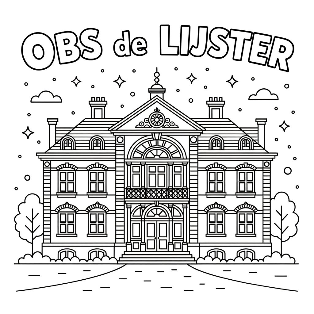 Detailed, ornate school building coloring page for kids