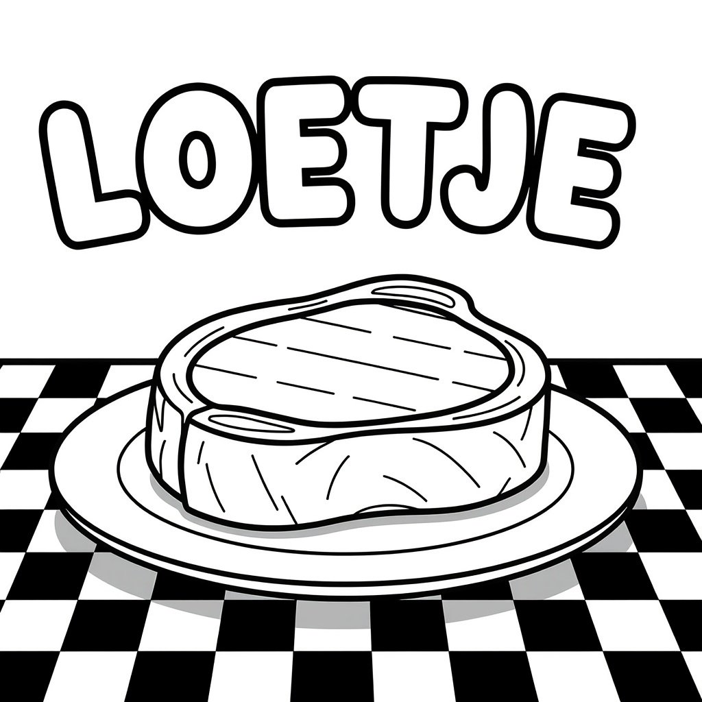 Large, cartoonish steak, prominently displayed, coloring page for kids.