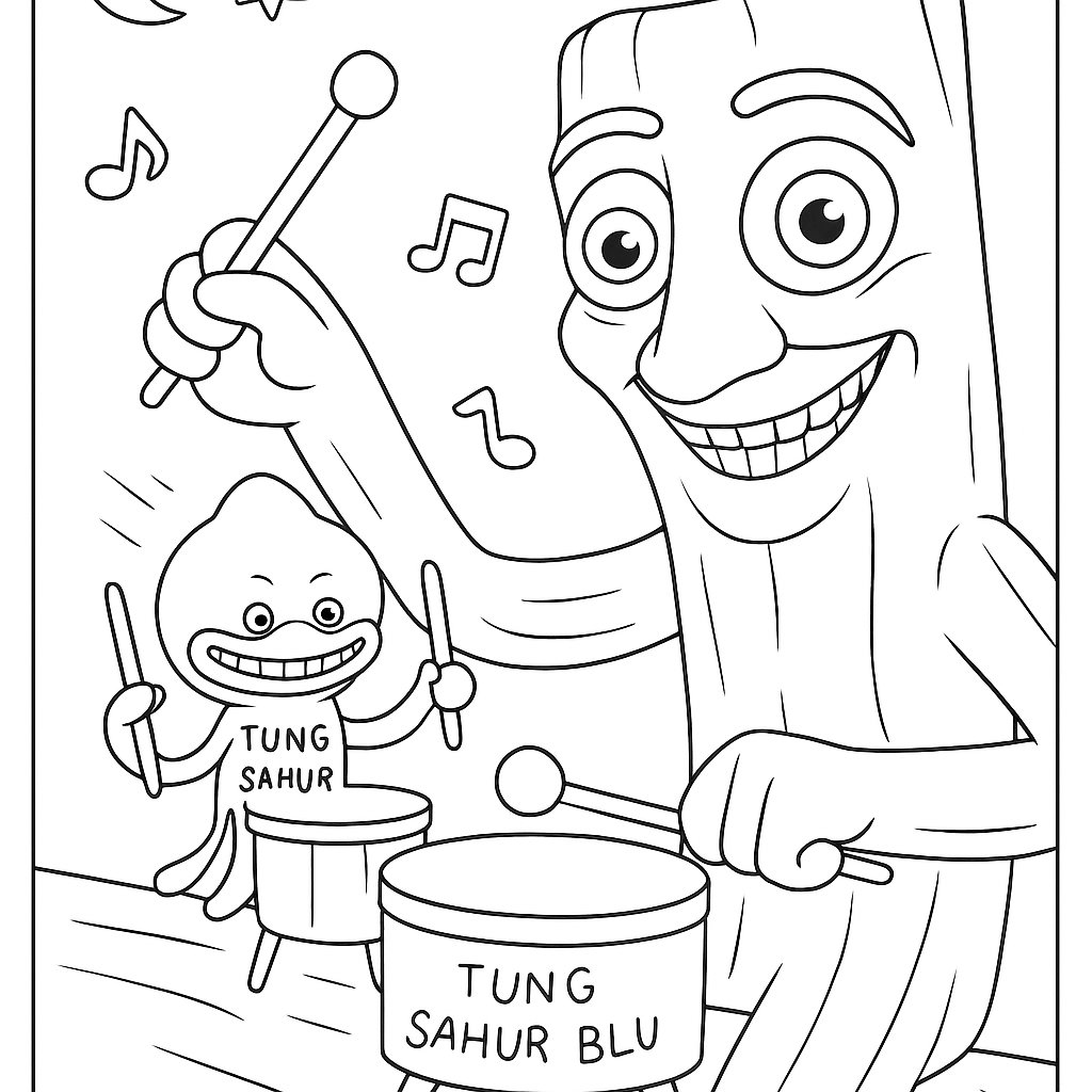 Free Tung Tung Tung Sahur Happy Coloring Page - Variant 3 Coloring Page for