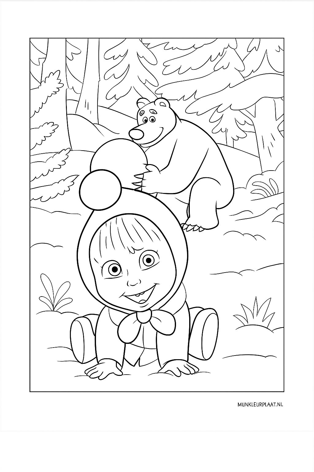 Free Masha and the Bear Coloring Page - Variant 3 Coloring Sheet for Kids