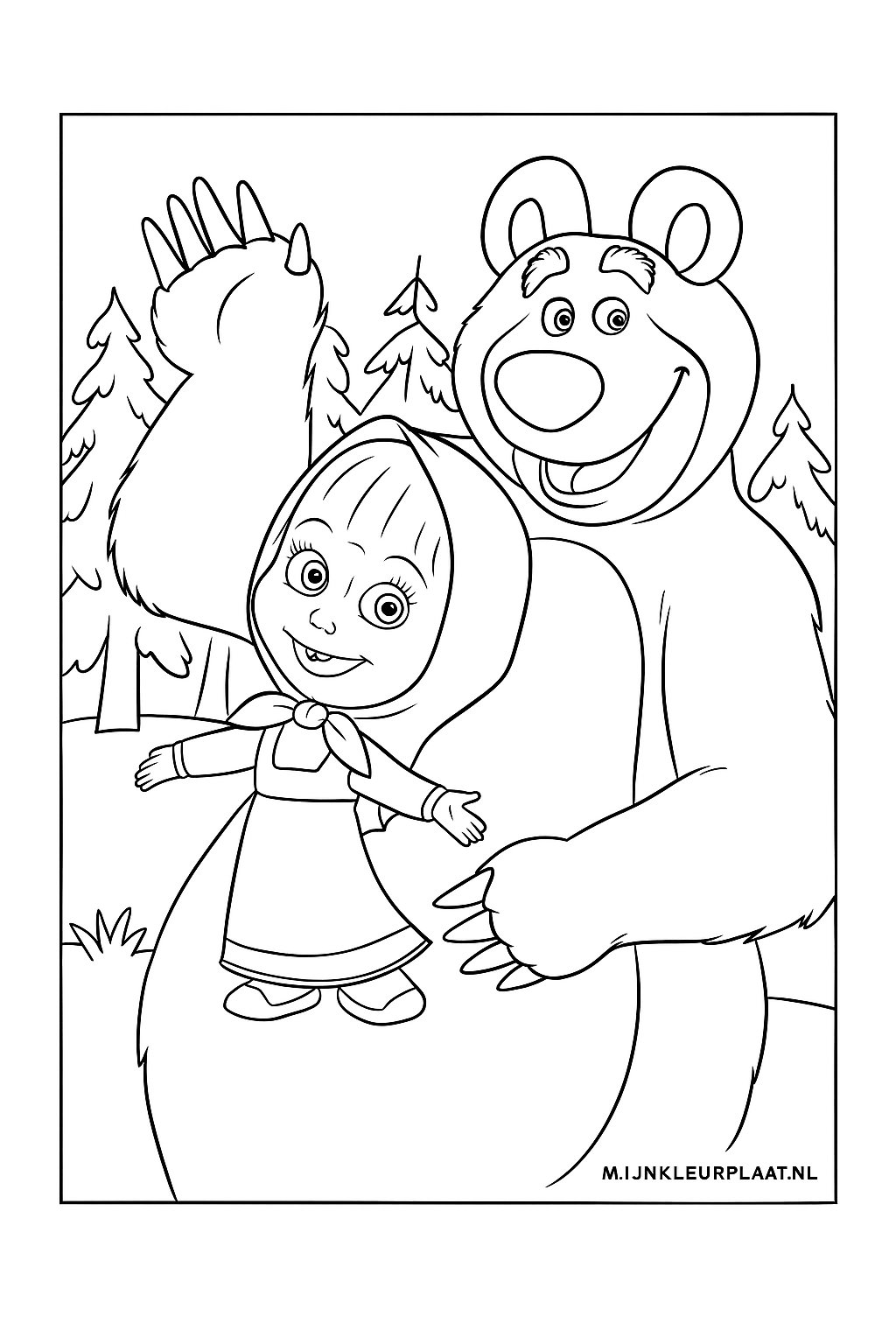 Free Masha and the Bear Coloring Page - Variant 3 Coloring Sheet for Kids