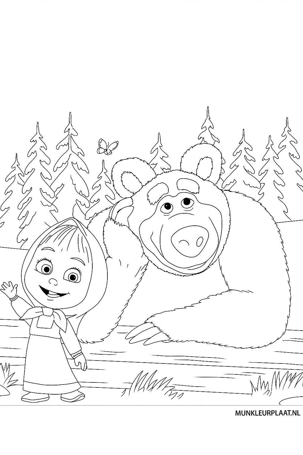 Free Masha and the Bear Coloring Page - Variant 3 Coloring Sheet for Kids