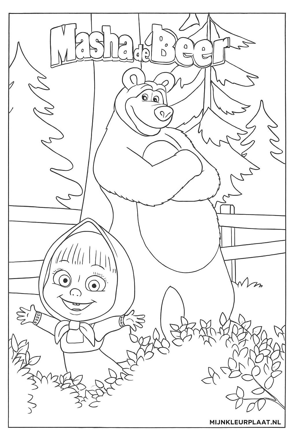 Free Masha and the Bear Coloring Page - Variant 3 Coloring Sheet for Kids