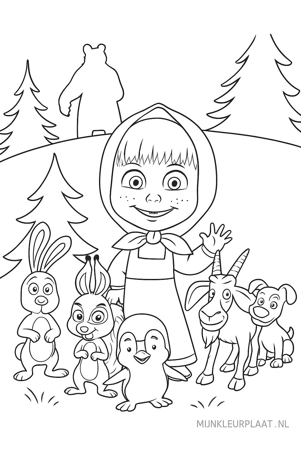 Free Masha and the Bear Coloring Page - Variant 3 Coloring Sheet for Kids