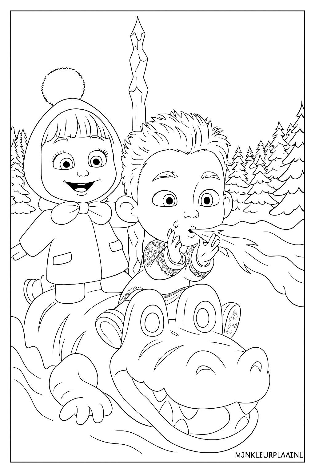 Free Printable Masha and the Bear Coloring Page - Variant 4 Coloring Sheet for Kids