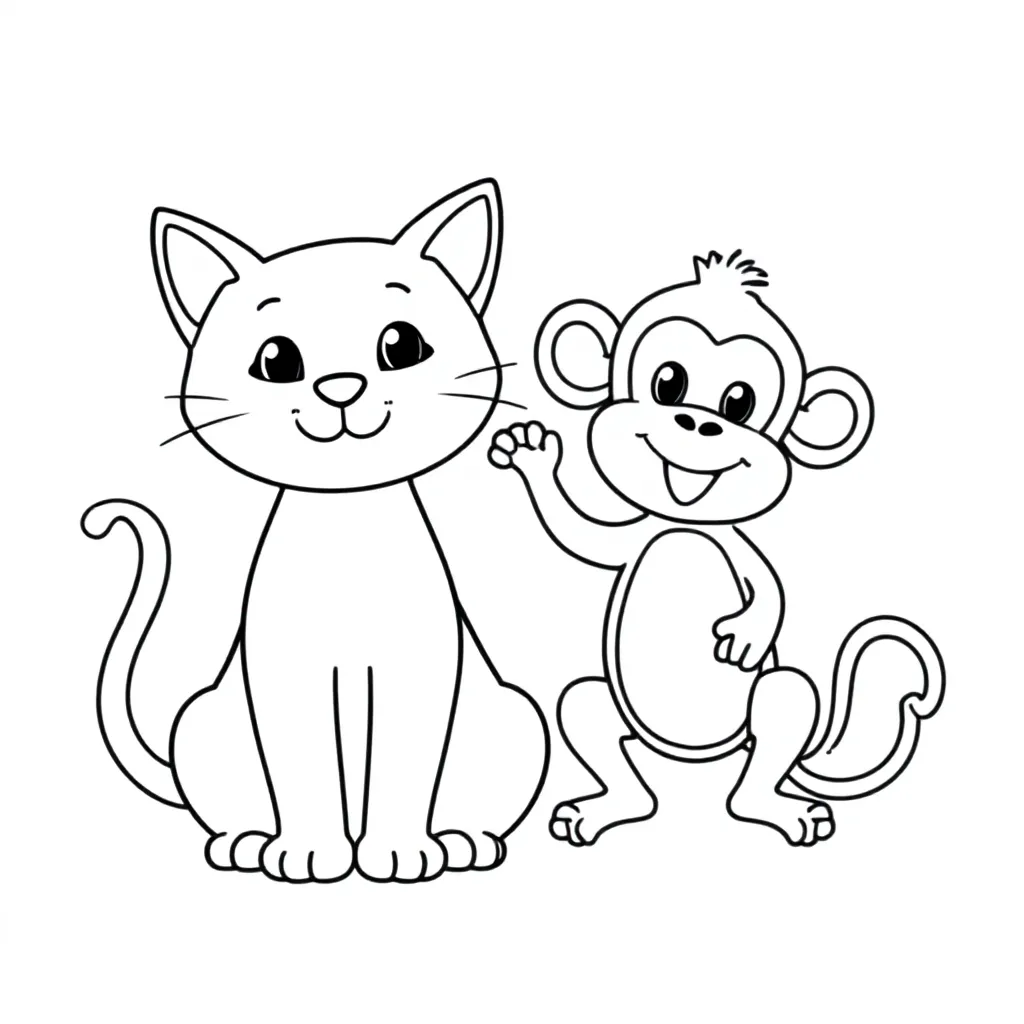 Een Poes En Een Aap coloring page for children