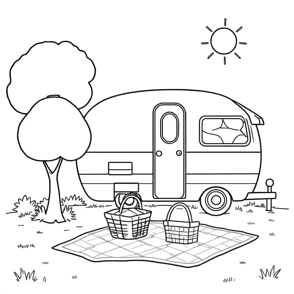 Free Vintage Camper Coloring Page for Kids