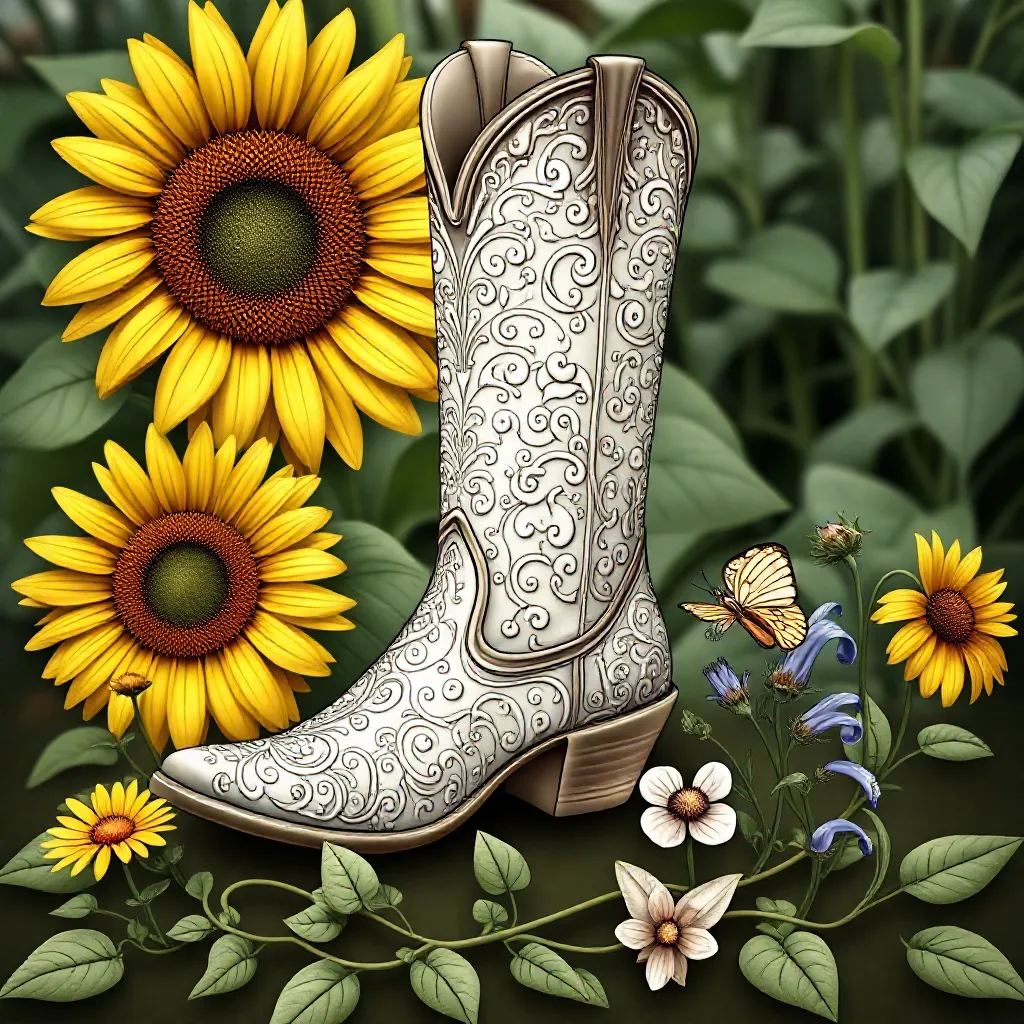 Cowboy-Stiefel mit Blumen-Malvorlage für Kinder
