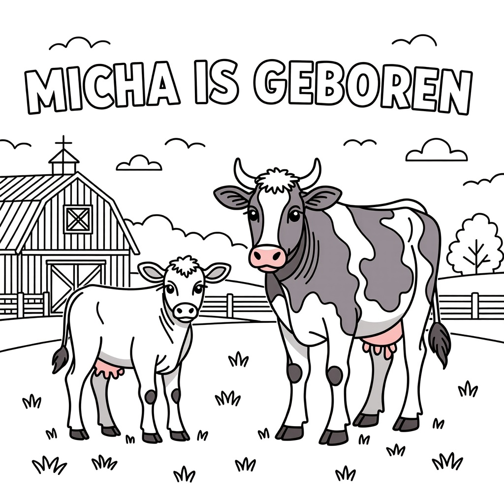 kalfje met koe coloring page for children