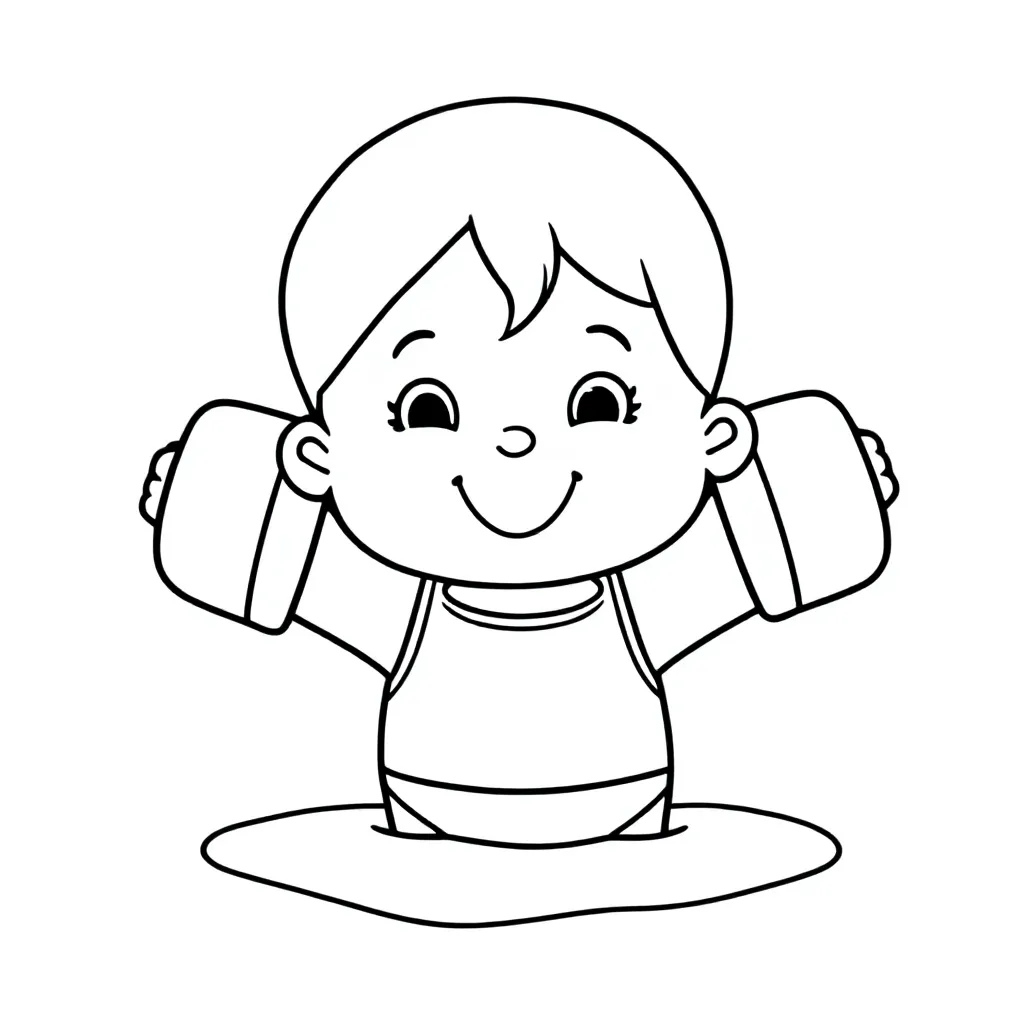 peuter meisje zwemt met zwembandjes coloring page for children