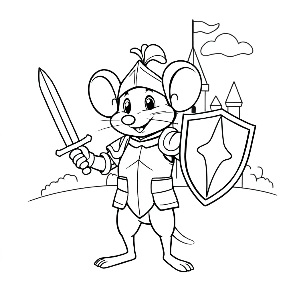 een muis als ridder coloring page for children