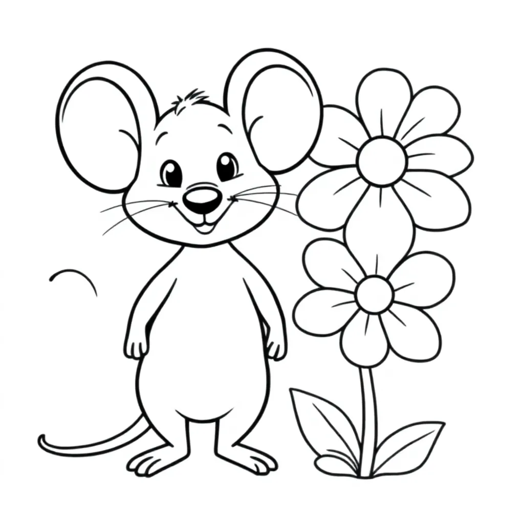 tip de muis en bloemen coloring page for children