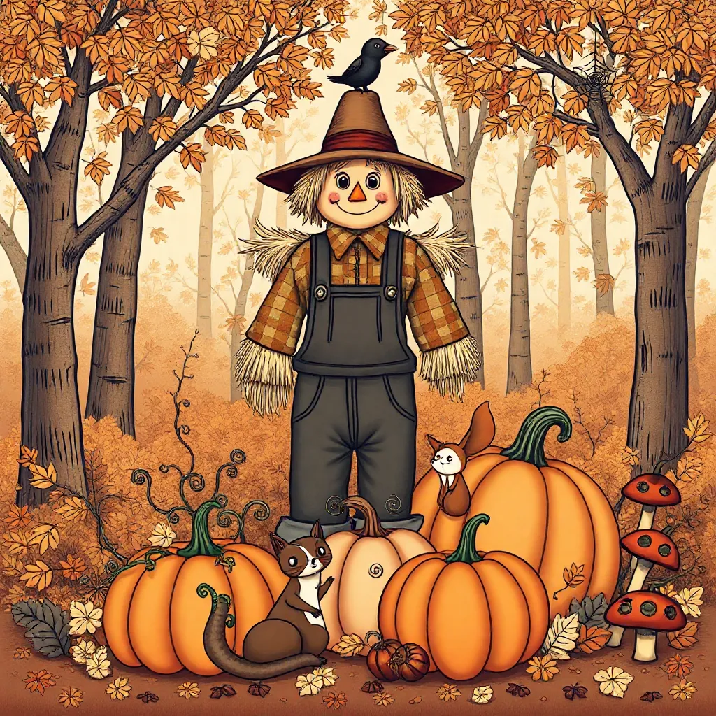 Herfst en pompoenen coloring page for children