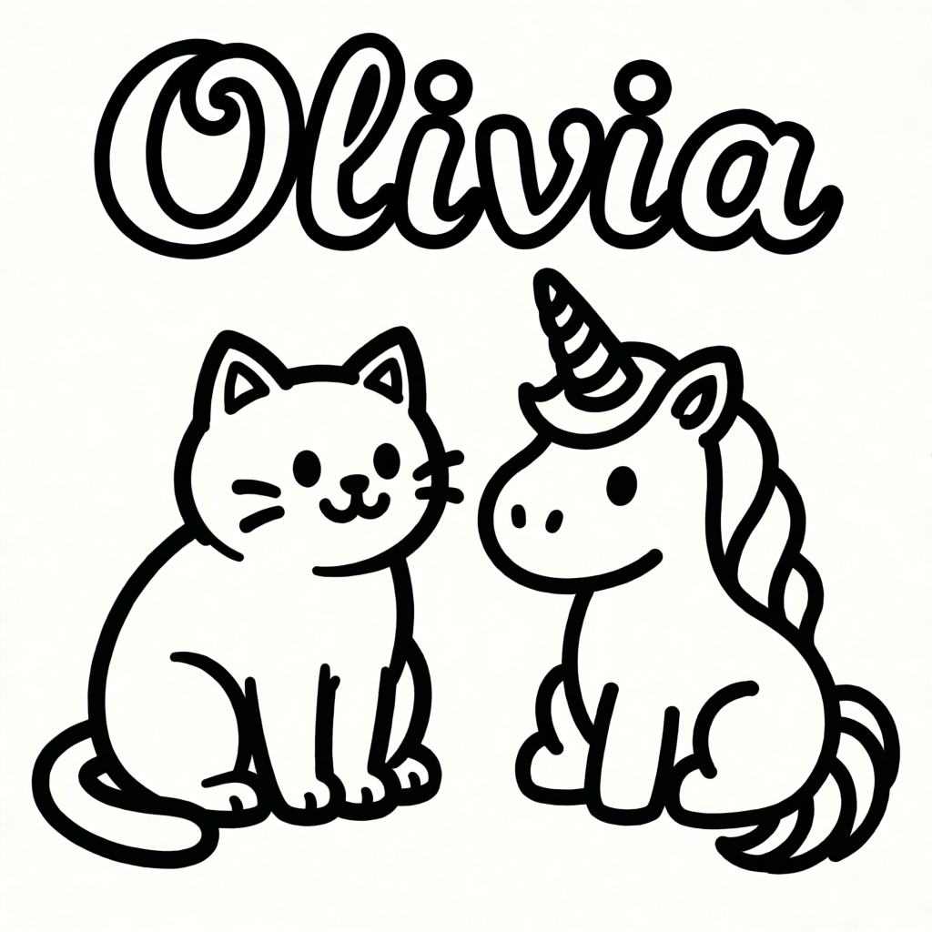 Kat en unicorn in vliegtuig met broodje eten coloring page for children