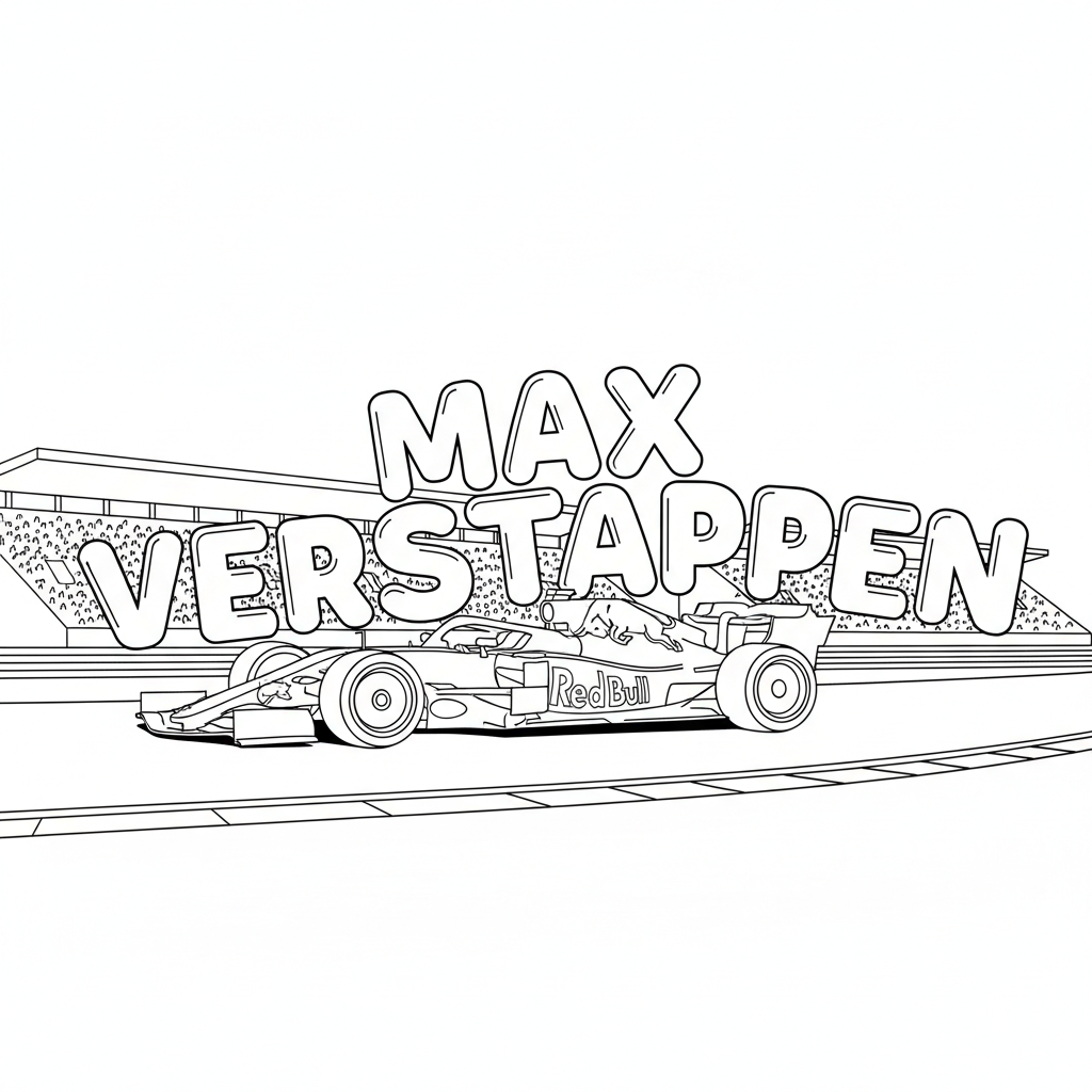 een racecircuit met een raceauto met een logo van redbull coloring page for children