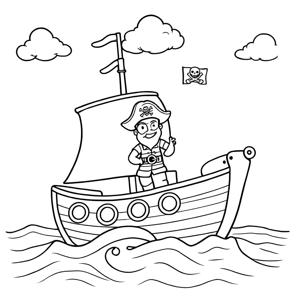 een piratenboot op de wilde zee coloring page for children