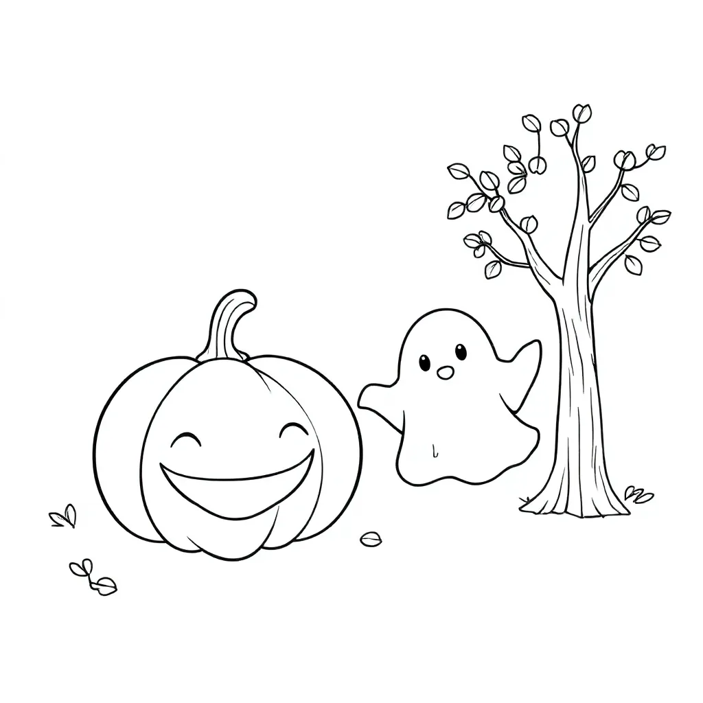 pompoenen, spoken, herfst coloring page for children