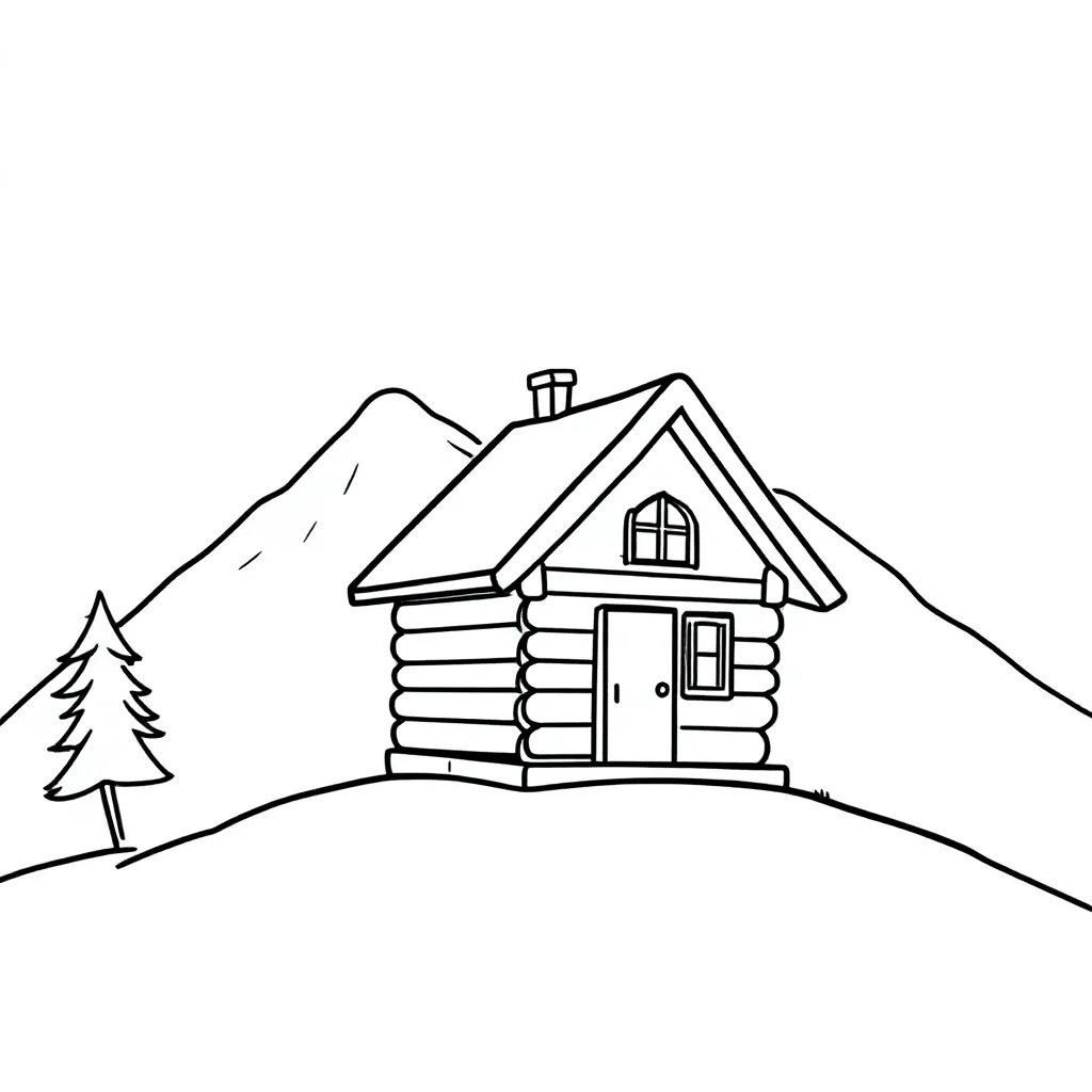 een berghut op een berg coloring page for children