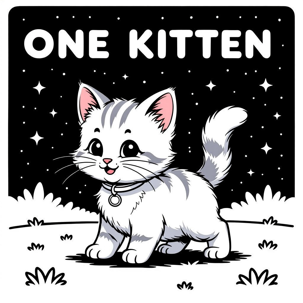 een kiten in een weiland met halsband coloring page for children