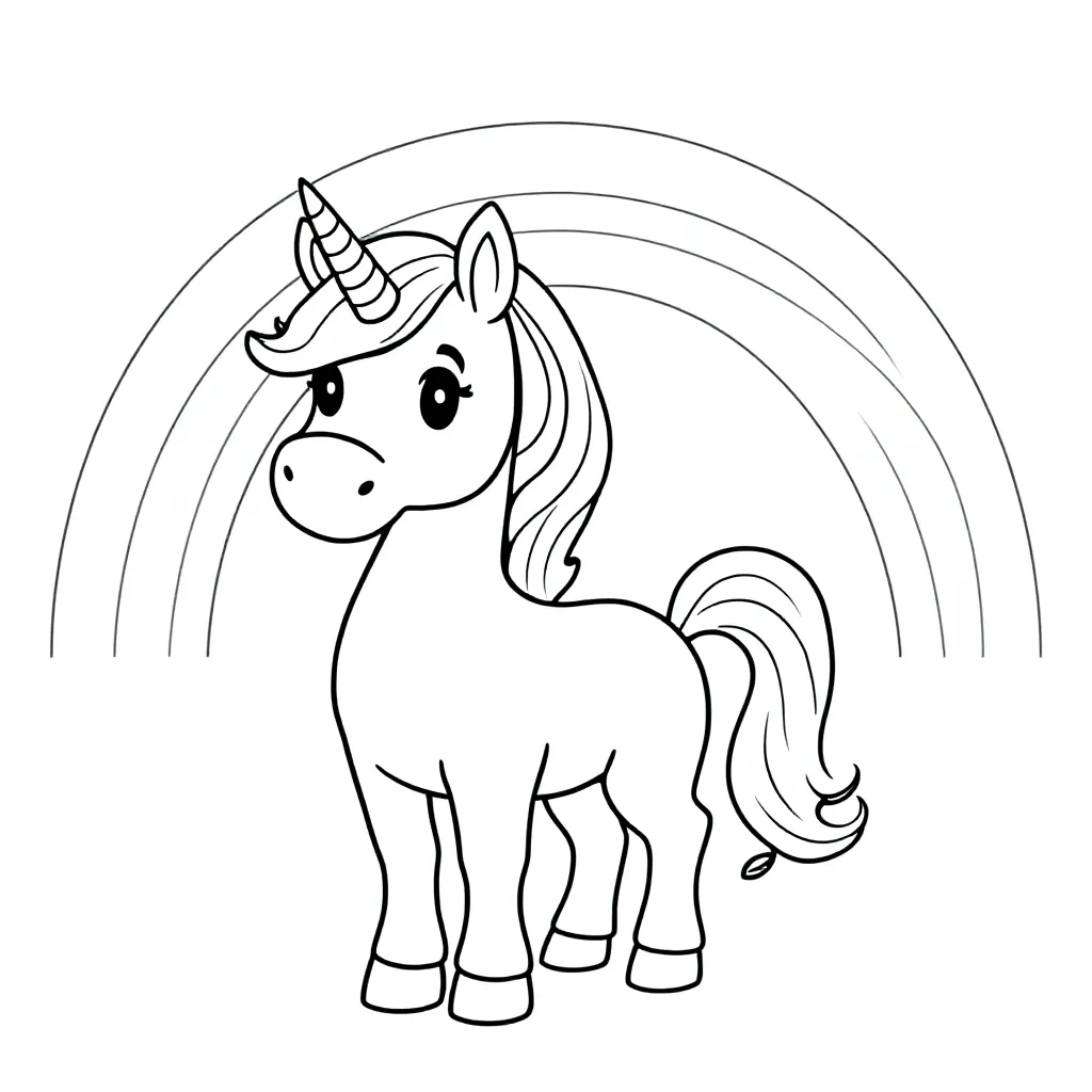 Regenboog, unicorn. De naam: YARA coloring page for children