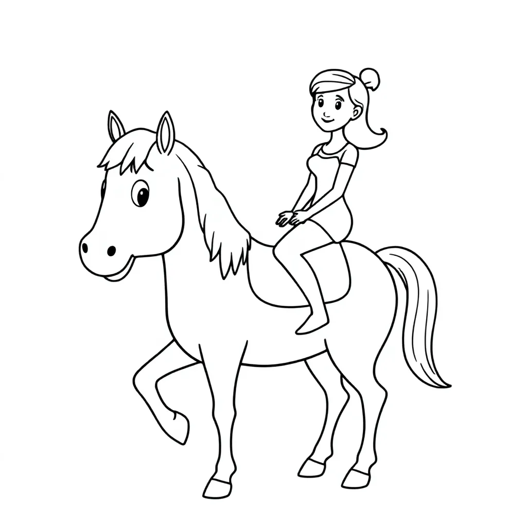 vrouw op een paard coloring page for children