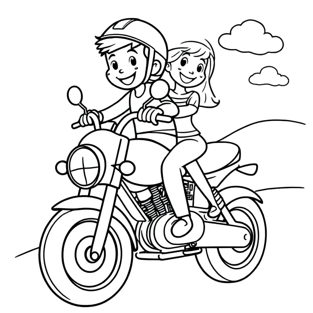 Motor met 2 mensen erop coloring page for children