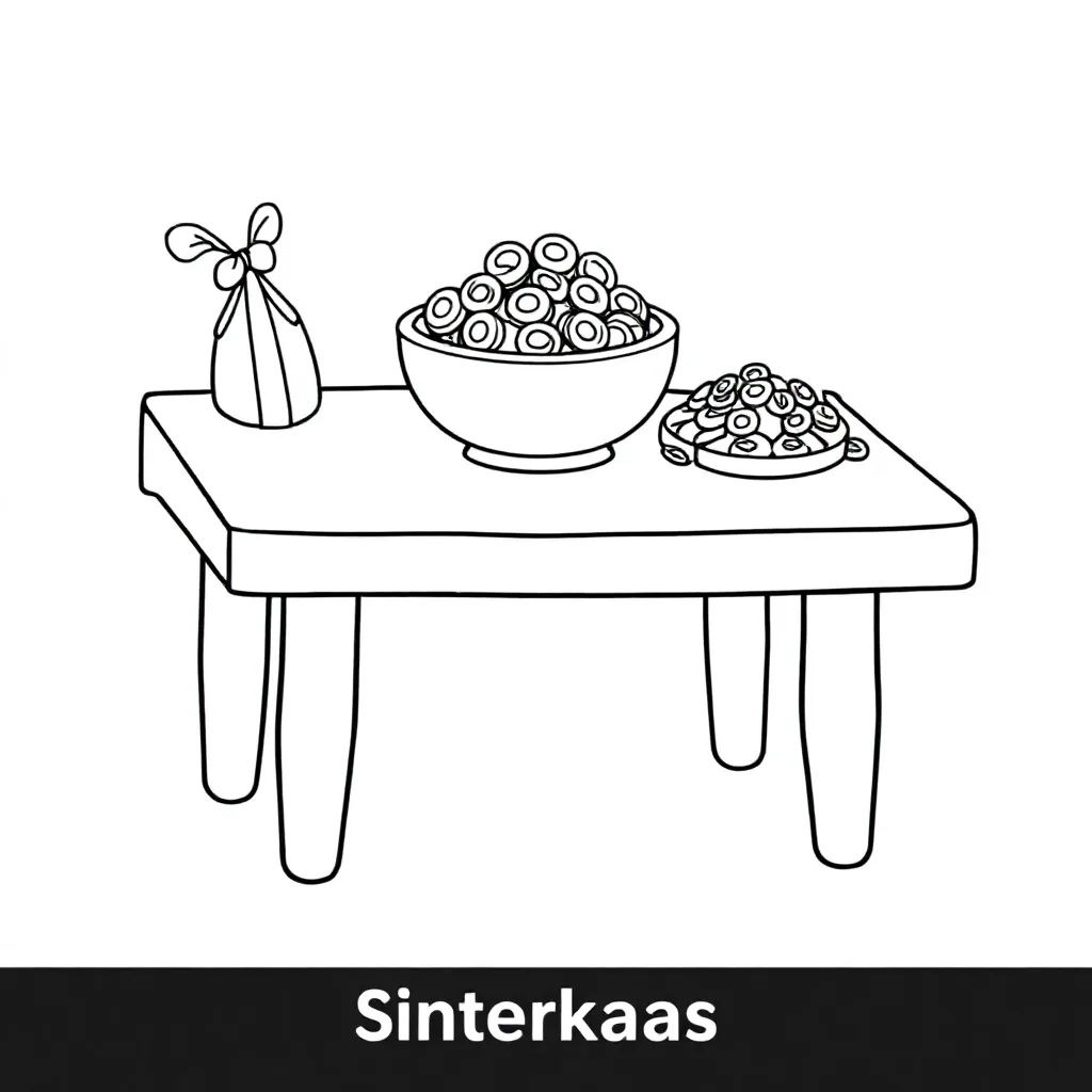 een tafel met choclade en pepernoten coloring page for children
