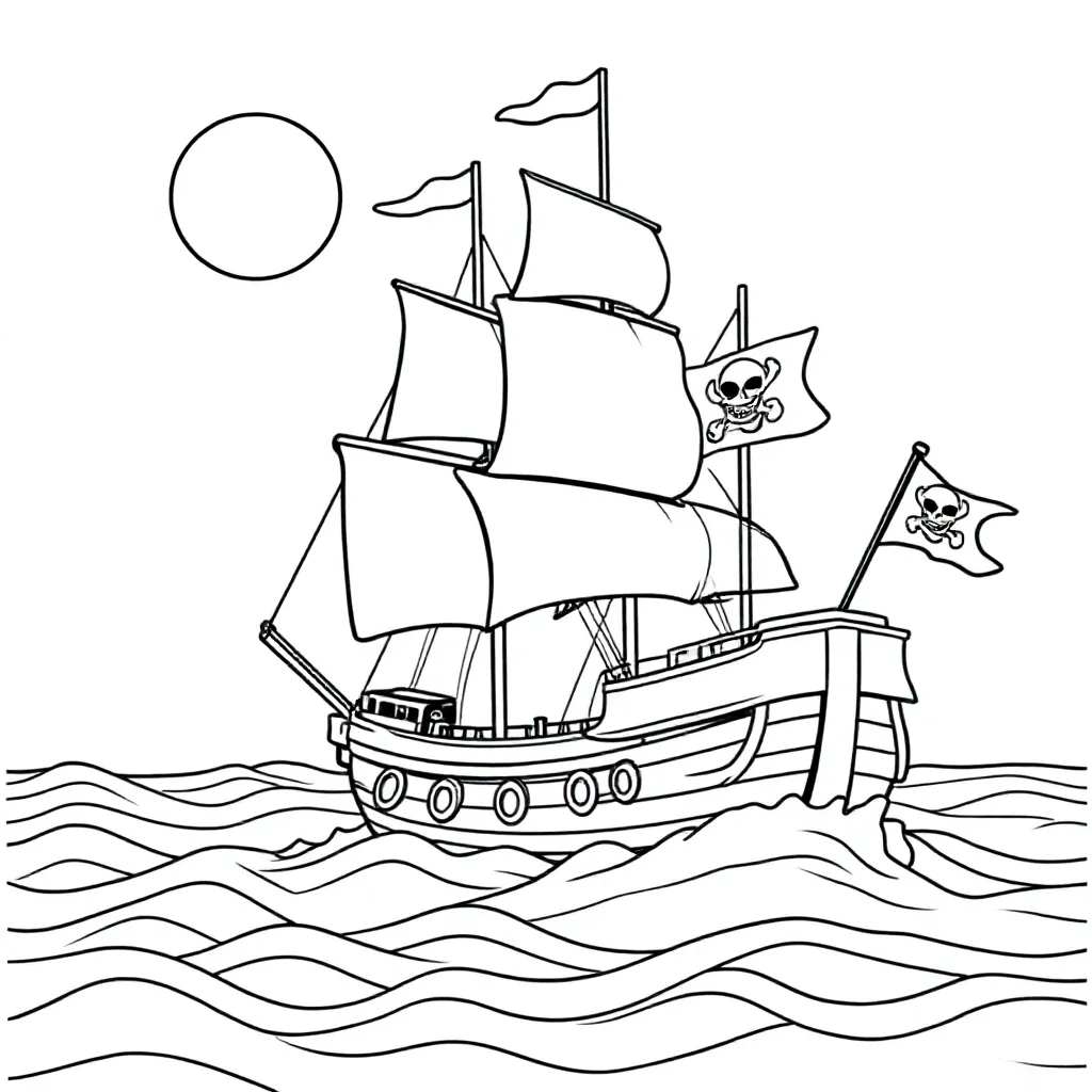 ein Piratenschiff auf dem wilden Meer coloring page for children