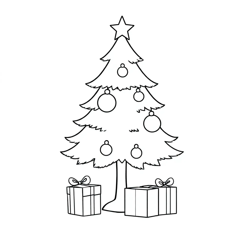 Kerst boom versieerd coloring page for children