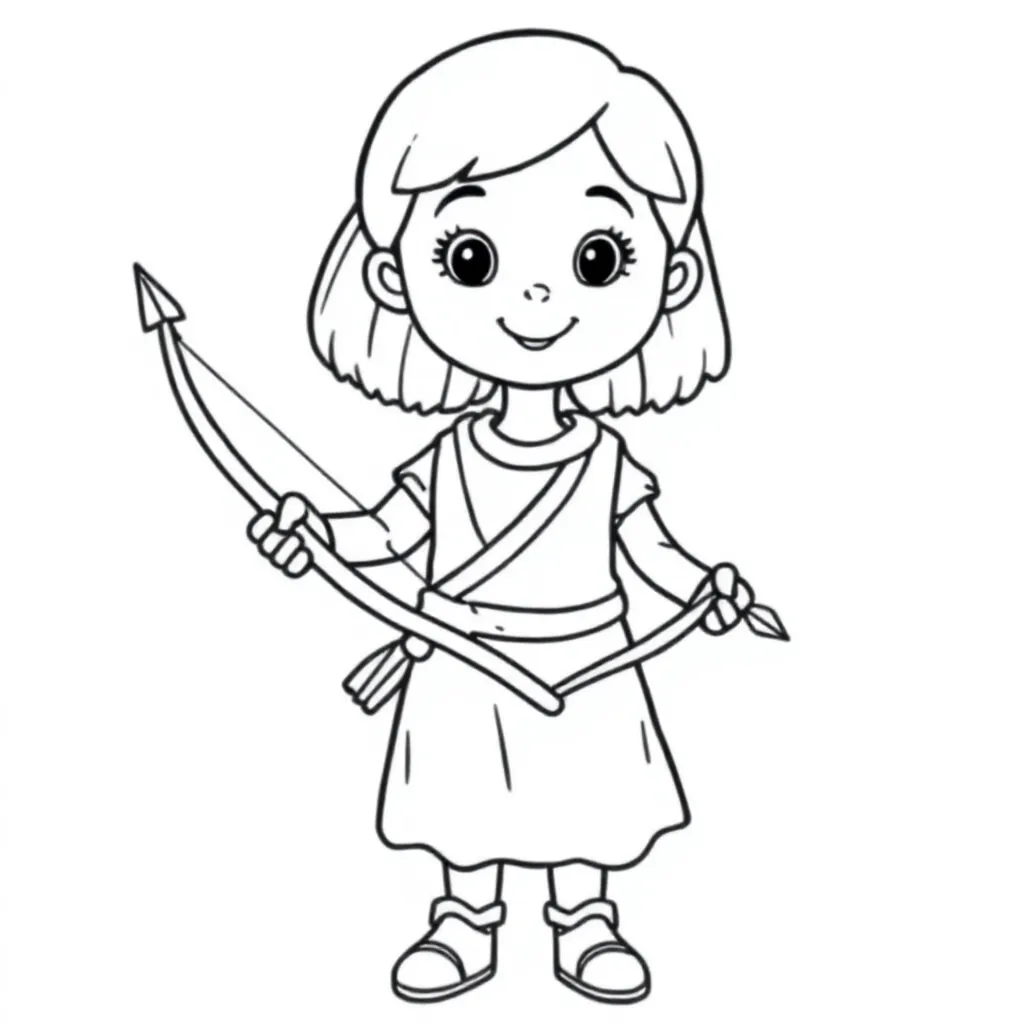 Mädchen in tunika mit pfeil und bogen coloring page for children