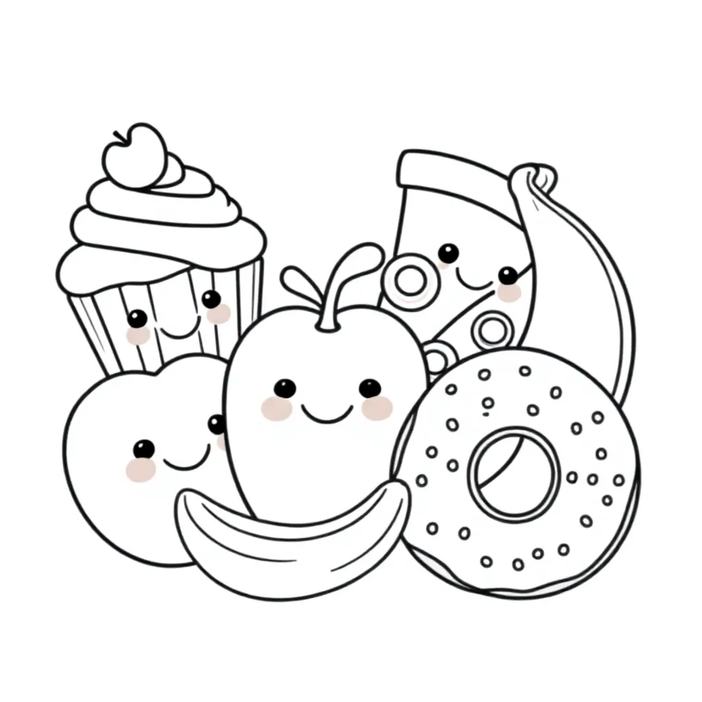 schattige  eten bij elkaar coloring page for children