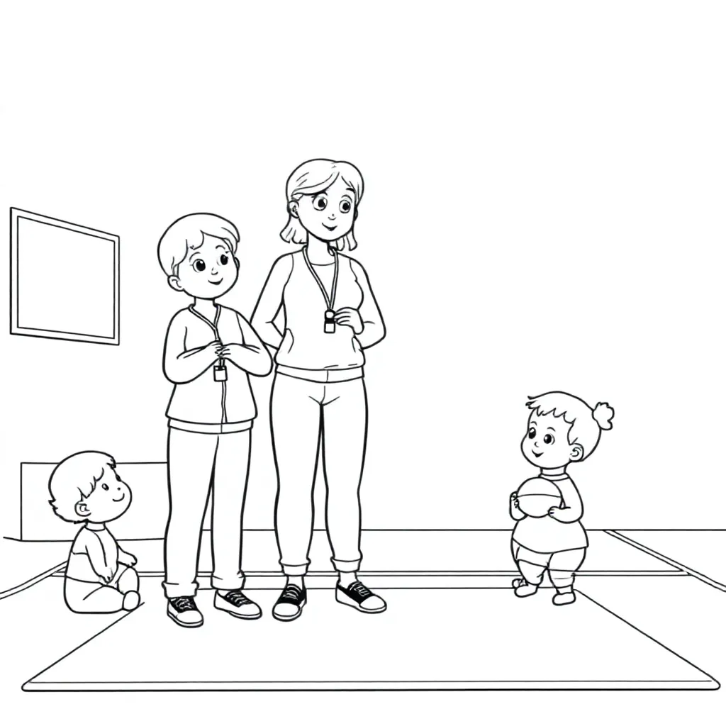 Een onzeker gymjuf, die lesgeeft aan kleuters. Dit gebeurd in de gymzaal met veel chaos, ze weet nie