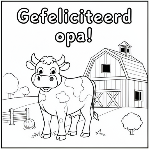 Een koe en boerderij kleurplaat voor kinderen