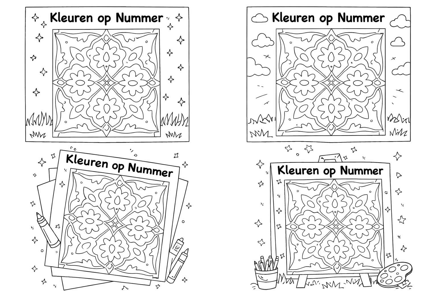 Kleuren op nummer patroon kleurplaat - zwart-wit lijntekening