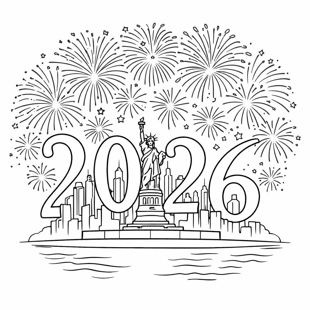 Coloriage Happy new Year dessin au trait