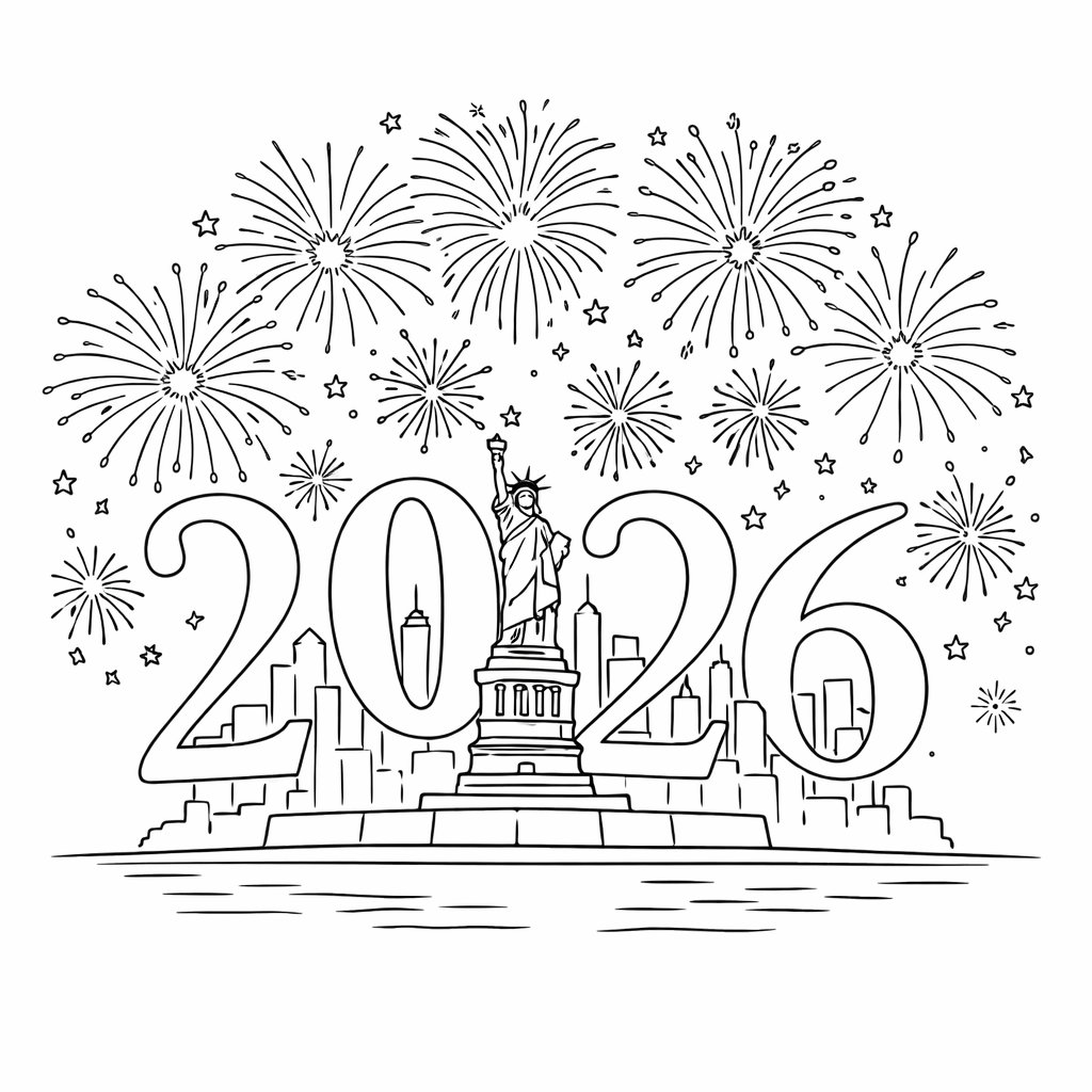 Coloriage Happy new Year dessin au trait