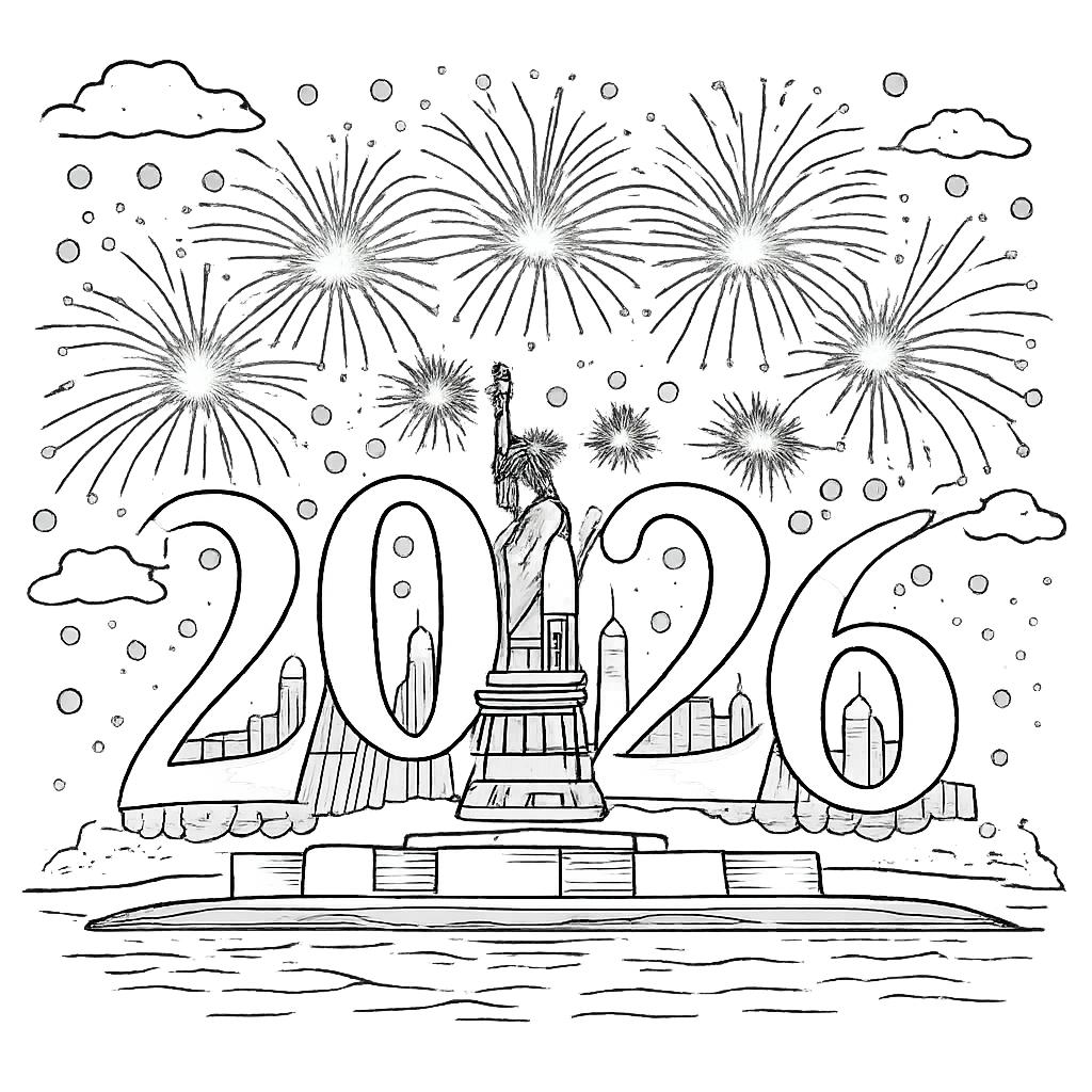 Happy new Year Malvorlage Linienzeichnung