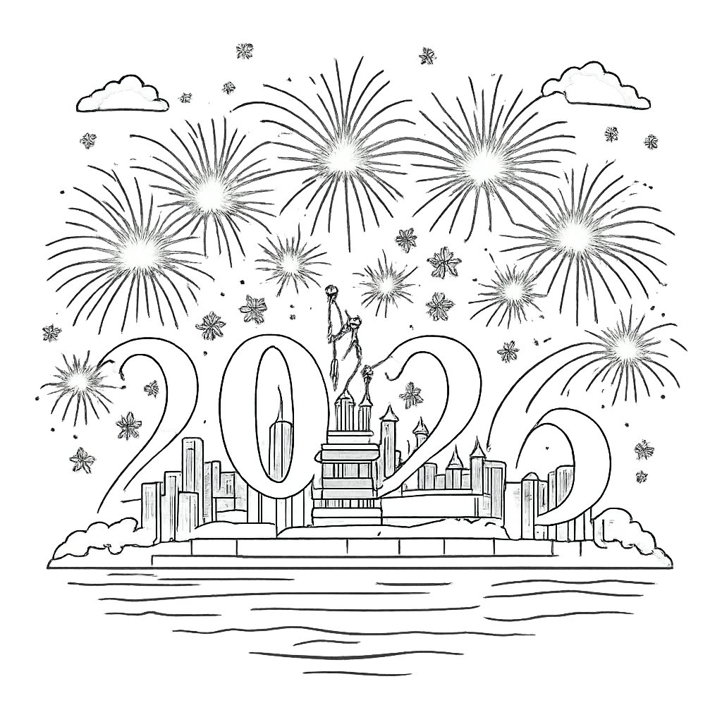 Coloriage Happy new Year dessin au trait