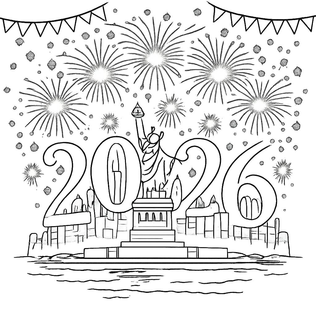 Coloriage Happy new Year dessin au trait