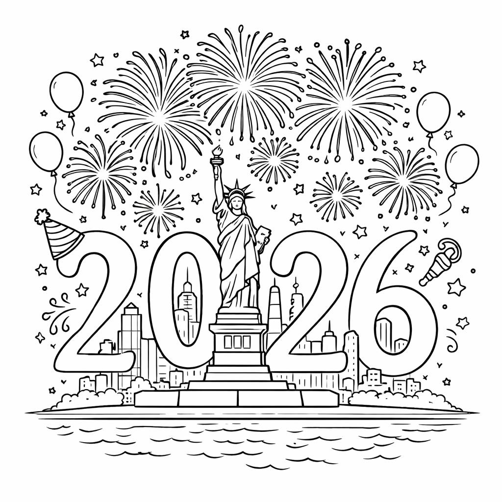 Dibujo para colorear Happy new Year line art