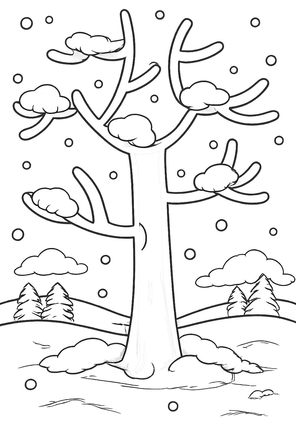 Coloriage sneeuw boom dessin au trait