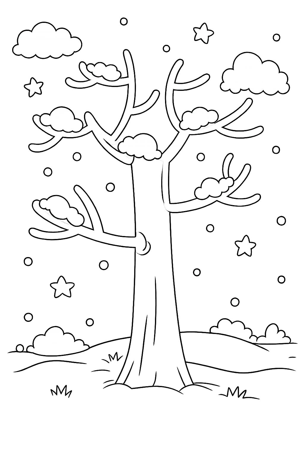 Coloriage sneeuw boom dessin au trait