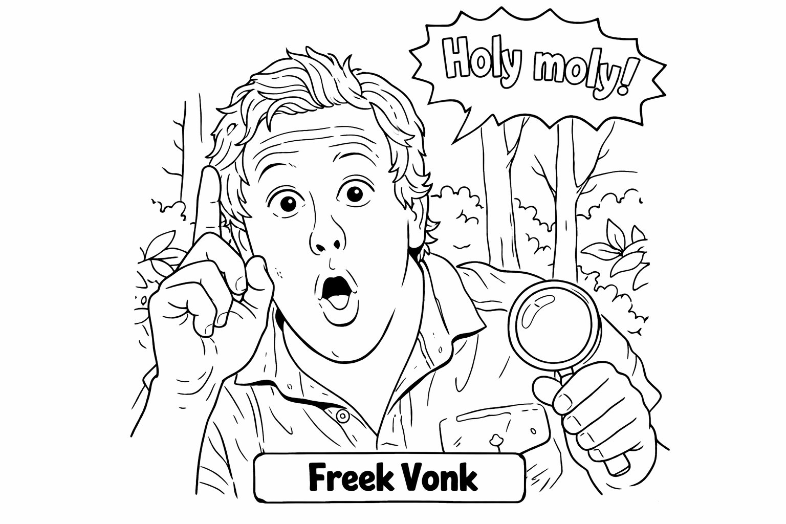 Holy Moly Freek Vonk kleurplaat - zwart-wit lijntekening