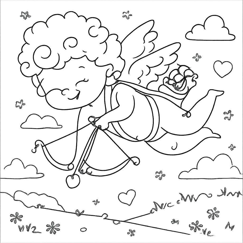 cupido kleurplaat - zwart-wit lijntekening