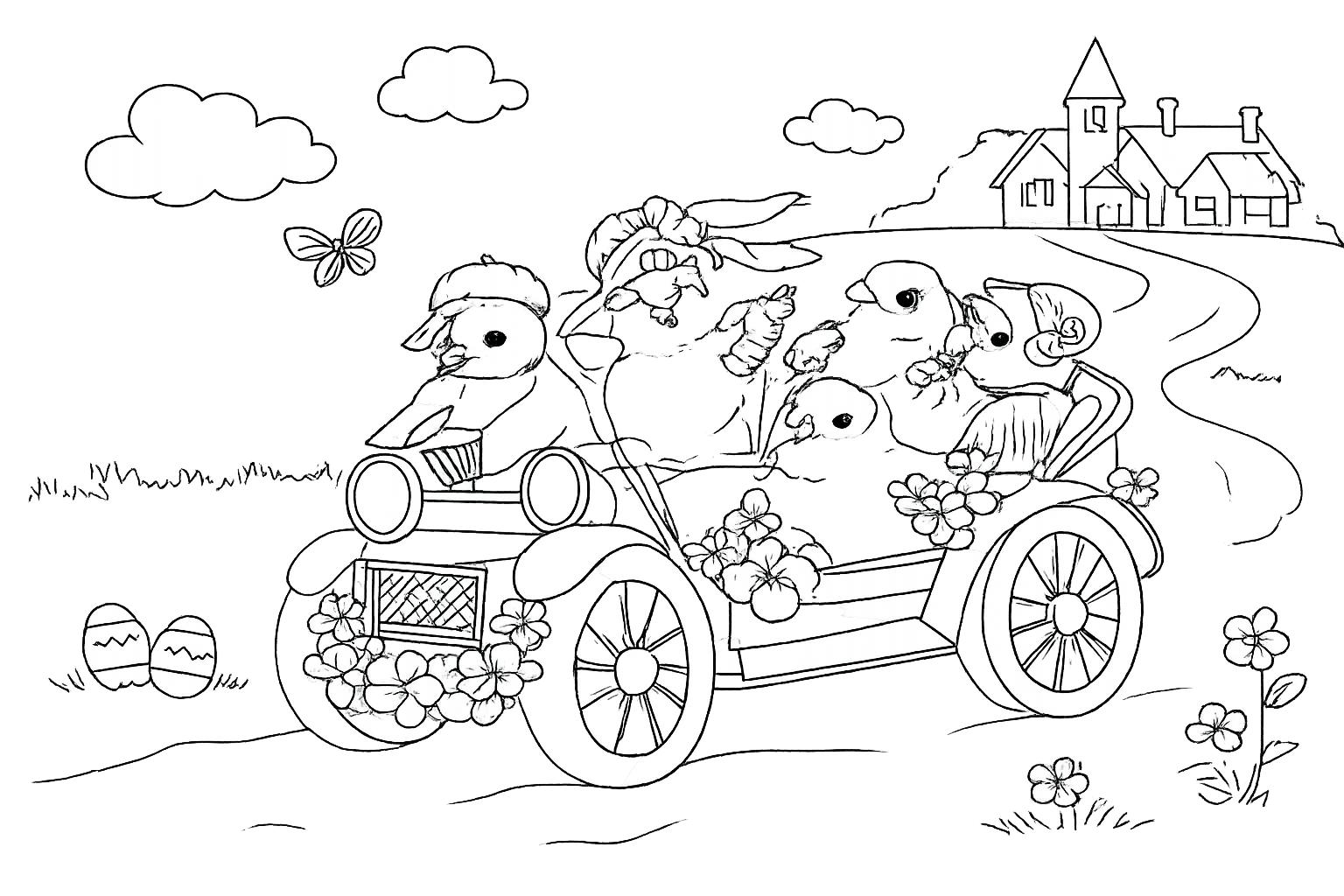 Pasen kuikens coloring page line art