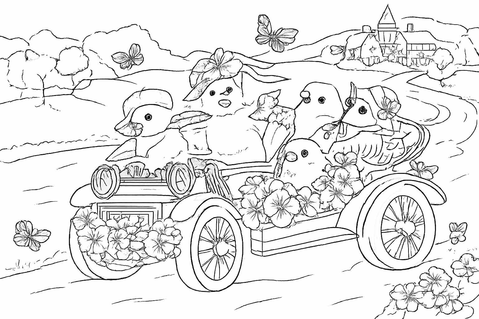 Pasen kuikens coloring page line art