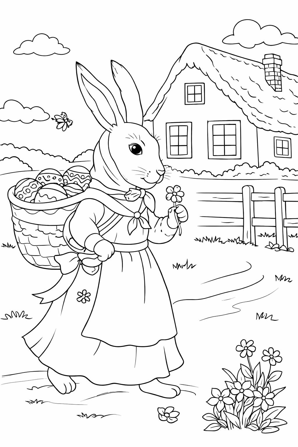 Pasen kleurplaat - zwart-wit lijntekening